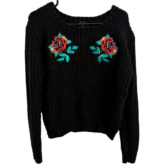 🌹 ASOS Rose Embroidered Sweater - Chunky Knit, S - Picture 1 of 4